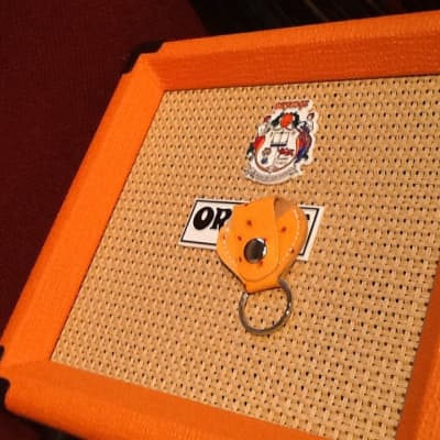 Double B Handmade Guitar Pick Holder Key Chain  Orange Ostrich image 1