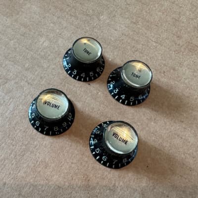 Gibson Vintage Black Reflector Knobs Gold Inserts Les Paul ES SG 1960’s 1970’s image 2