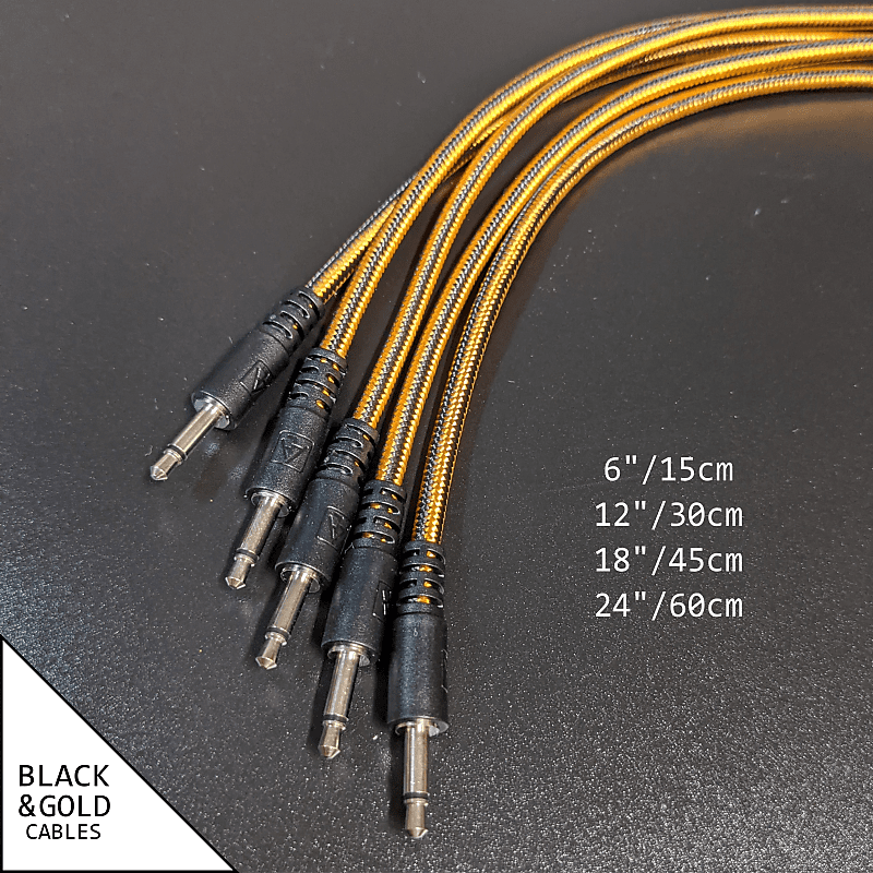 After Later Audio Braided Patch Cables in Gold and Black - Pack of 5 - 6in (15cm) image 1
