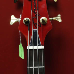 Defrancesco 4 string bass, red & black stripes, bird inlays, Jazz pickups + hard shell case image 7