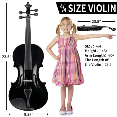 Unbranded Full Size 4/4 Violin Set for Adults Beginners Students with Hard Case, Violin Bow, Shoulder Rest, Rosin, Extra Strings 2020s - Black image 11