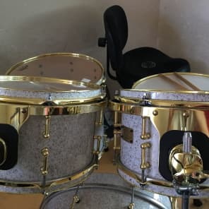 SJC Maple 5 Piece Drum Set w/ Gold Hardware Custom 2013 White/Gold Glitter image 6