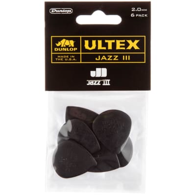 Dunlop 427P2.0 Ultex Jazz III Pointed Tip Guitar Picks, 2.0mm, 6-Pack image 1