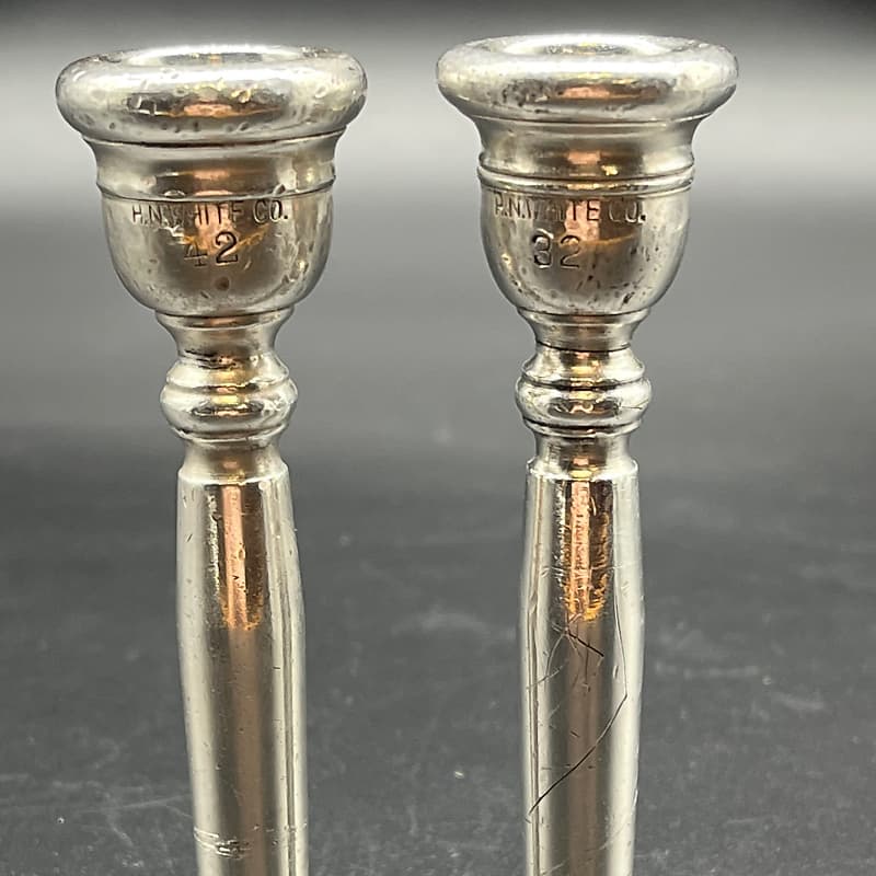 Vintage H.N. White Co. Trumpet Mouthpieces set of 2  #42 Del Staigers and #32 Equa-Tru from 1920's image 1