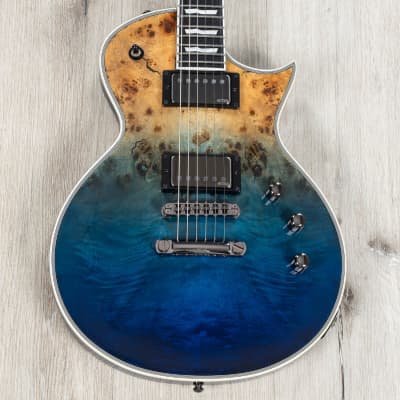 ESP E-II Eclipse Guitar w/ Case, Buckeye Burl Top, Ebony, Blue Natural Fade image 2
