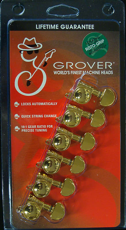 Grover 505G6 Mini Roto-Grip Locking Rotomatic Tuners 6 In-Line Gold Finish image 1