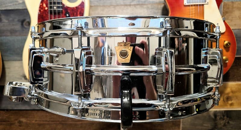 Ludwig No. 410 Super-Sensitive 5x14" Chrome Over Brass Snare Drum with Keystone Badge 1960 - 1963 image 2