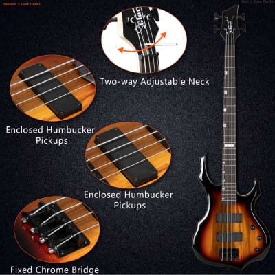 Glarry Burning Fire Bass Guitar Sunset Color 4 String Burning Fire enclosed H-H Pickup Electric Bass image 5