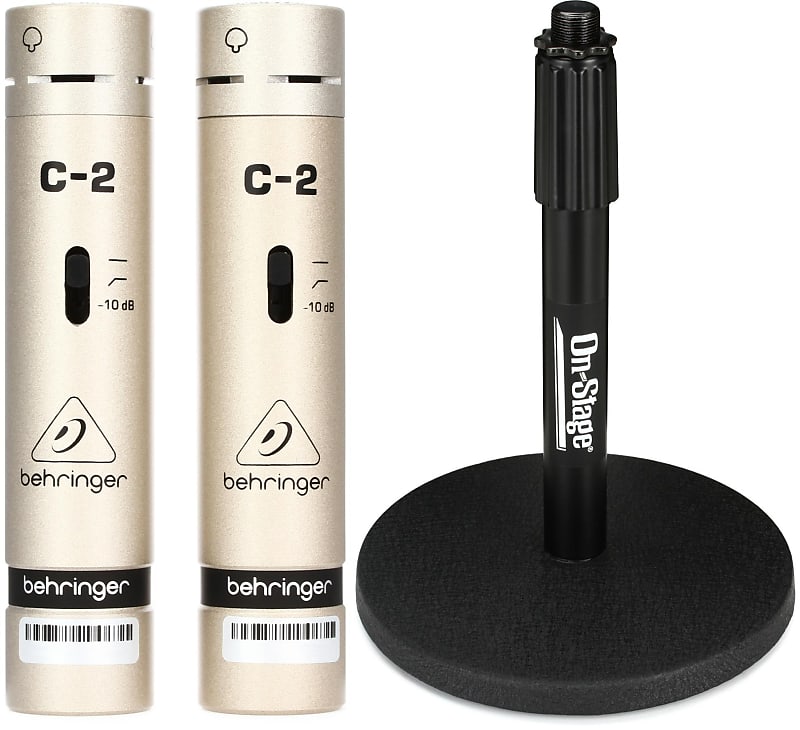 Behringer C-2 Matched Studio Condenser Microphones (pair)  Bundle with On-Stage Stands DS7200B Adjustable Desktop Microphone Stand image 1