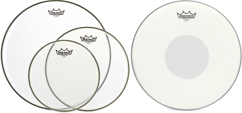 Remo Ambassador Clear 3-piece Tom Pack - 10/12/16 inch  Bundle with Remo Emperor X Coated Drumhead - 14 inch - with Black Dot image 1