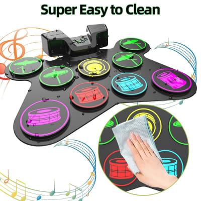 Electronic Drum Set, 9 Drum Practice Pad With Headphone Jack, Roll-Up Drum Pad Machine With Built-In Speaker Drum Pedals Drum Sticks 10 Hours Playtime, Ideal Christmas Holiday Gift For Kids image 7