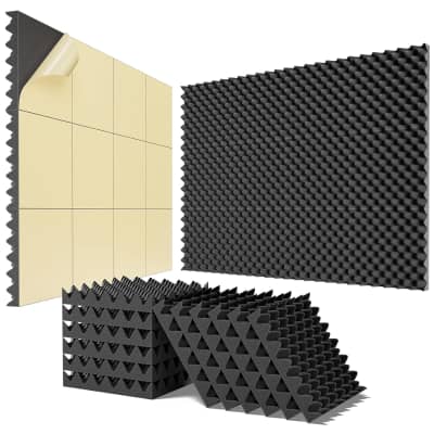 12 Pack Acoustic Panels Self-Adhesive,1 X 12 X 12 Quick-Recovery Sound  Proof Foam Panels, Acoustic Foam Wedges High Density, Soundproof Wall  Panels