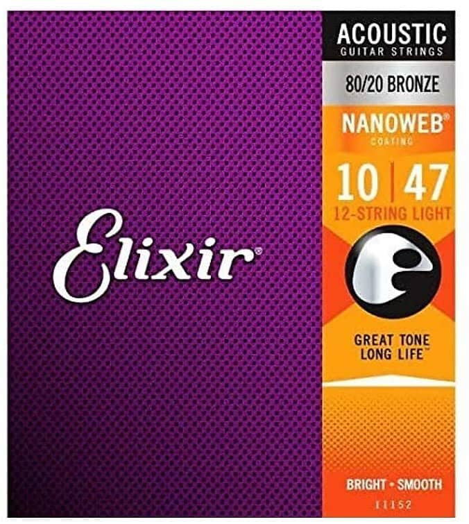Elixir Nanoweb 80/20 Bronze 12 String Light Acoustic Guitar Strings 10-47 image 1