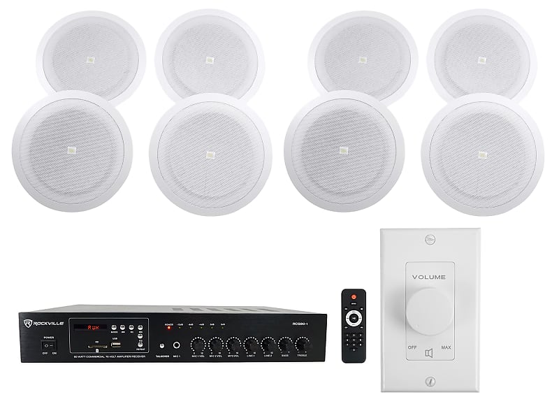 8) JBL 8&quot; 7Ceiling Speakers+Commercial Amp+Wall Volume Control 4 Restaurant/Cafe  			
