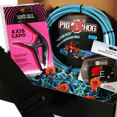 Rockit Man Guitar Accessory Pack w/ PigHog 10ft Cable Straight to Straight, Ernie Ball Axis Capo, DeltaLab CT-30 Chromatic Tuner, 5 Dunlop Guitar Picks and a Free Guitar Strap! image 1