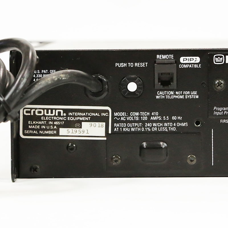 Crown Com-Tech 410 Stereo Power Supply Amplifier 240w 4 ohm Solid State Amp  2 Channel Pro Audio Monitor Com Tech for Speakers Studio Live Rack Mount