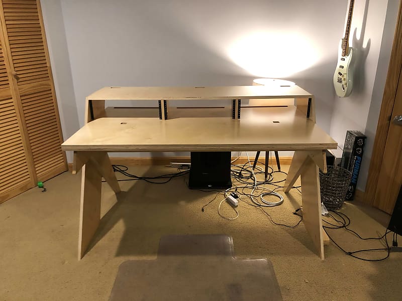 Output Platform Studio Desk with Keyboard Tray - Natural Wood Finish