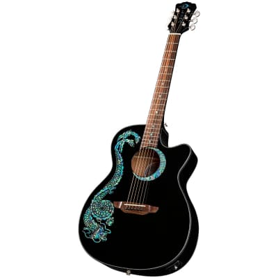 Luna Fauna Dragon Acoustic-Electric Guitar Black image 4