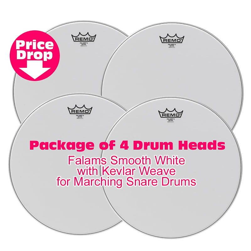 Remo Falams Smooth White 14" Marchnig Snare Drum Heads, Pack Reverb