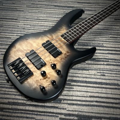 LTD (ESP) D-4 4-String Bass, Black Natural Burst Satin, Burled Poplar image 3