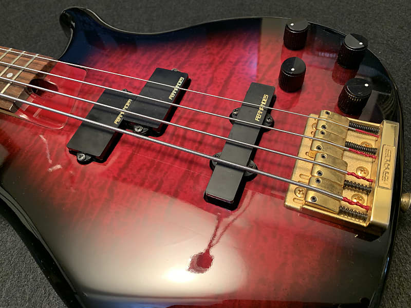 Rare Vintage Fernandes FRB-55 ACTIVE BASS MIJ 1995-2000 - Red Burst Graphic  Flame. EMS Shipping from Japan