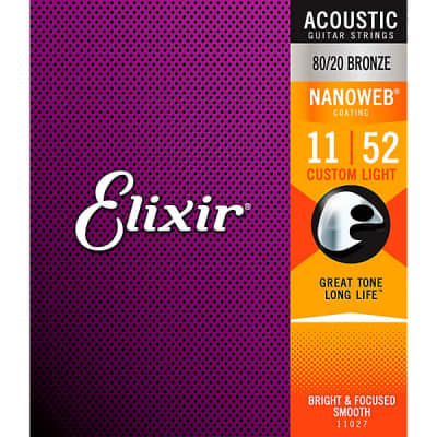 Elixir 16027 Nanoweb Phosphor Bronze Acoustic Guitar Strings - Custom Light (11-52) 2010s - Standard image 1