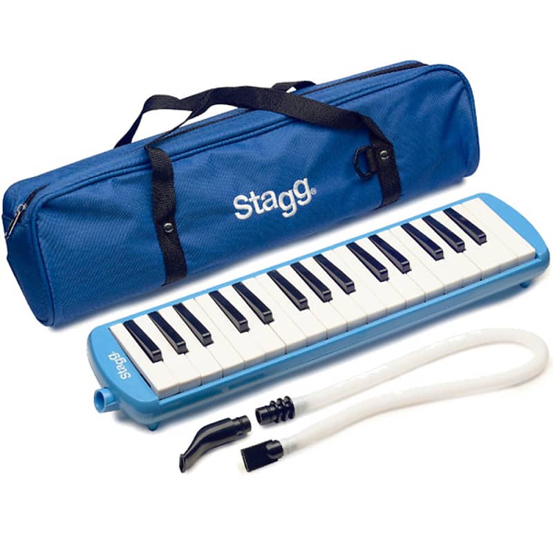 Stagg MELOSTA32BL Blue Plastic Melodica Reed Keyboard 32 keys w/ Mouthpiece & Soft Case image 1