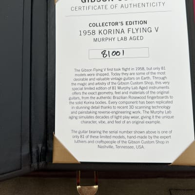 Gibson Flying V Murphy lab 58 Collectors Choice Serial #1 2021 - Korina image 17