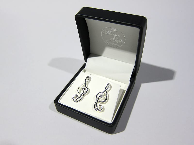 Sterling Silver Plated Stylised Treble Clef Earrings image 1