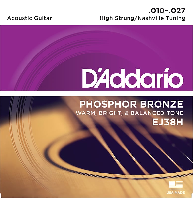 D'Addario EJ38H Phosphor Bronze Acoustic Guitar Strings, High Strung/Nashville