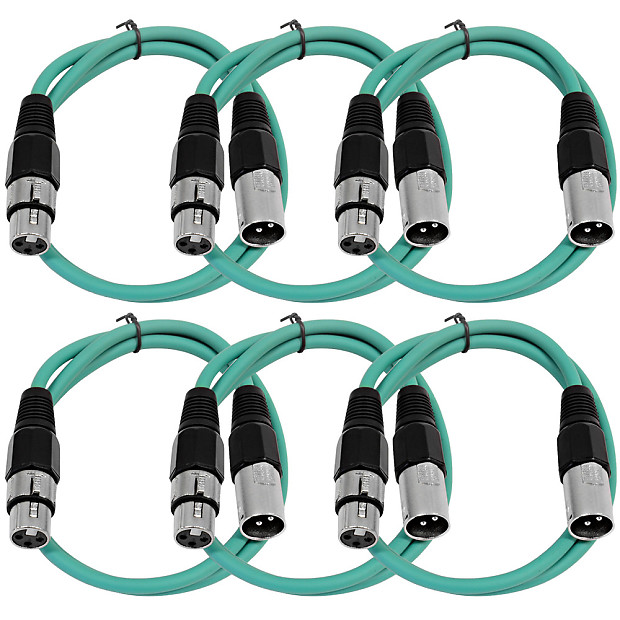 Seismic Audio SAXLX-3GREEN6 XLR Male to XLR Female Patch Cable - 3' (6-Pack) image 1