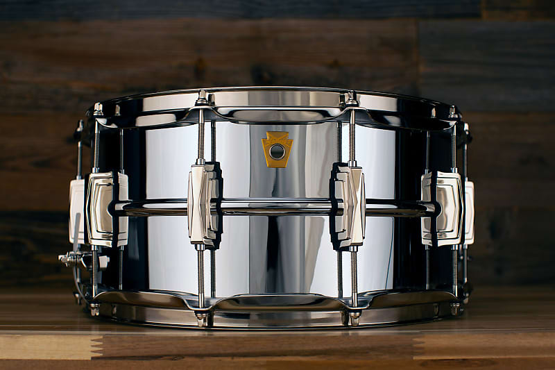 LUDWIG 14 X 6.5 LB402BN SUPER SERIES CHROME ON BRASS SNARE DRUM, NICKEL  HARDWARE, SEAMLESS SHELL