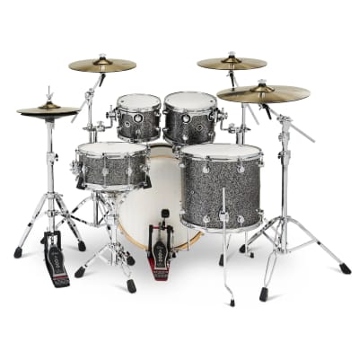 DW DWe Electronic Acoustic Drum Set Kit 10/12/16/22" with 14" Matching Snare, Hardware Pack, & Cymbal Pack in Black Galaxy Sparkle (In Stock) image 2