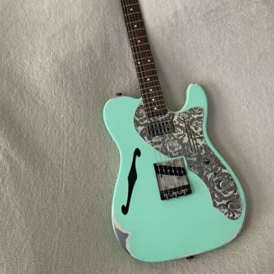 James Trussart Deluxe SteelCaster in Surf Green on Cream w/ Roses image 6