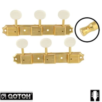 Gotoh 3x3 Vintage White Button Tuners on Strip, 15:1 - Gold TK-0700-002