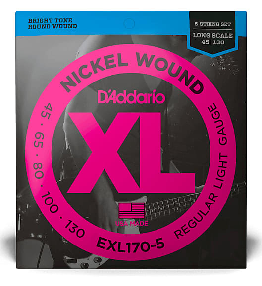 D'Addario EXL170-5 5-String Nickel Wound Bass Guitar Strings Light, 45-130 Long Scale image 1