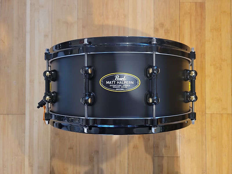 Pearl Matt Halpern 14x6 Signature Snare Drum Black on Brass