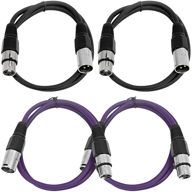 4 Pack of XLR Patch Cables 2 Foot Extension Cords Jumper - Black and Purple image 1
