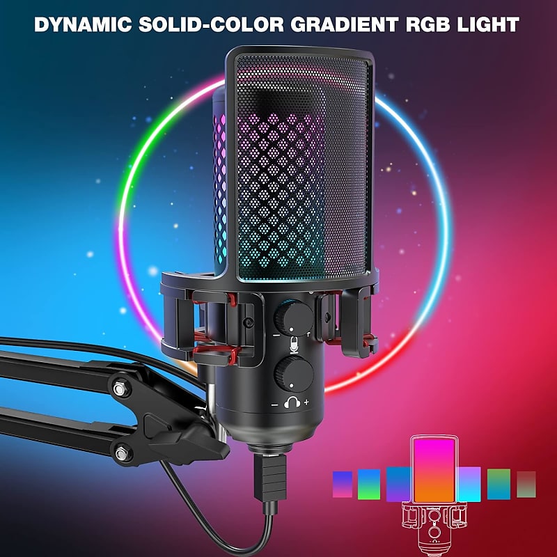 FIFINE Gaming Usb Microphone For Pc Ps5,Fifine Condenser Mic With Quick  Mute,Rgb Indicator,Tripod Stand,Pop Filter,Shock Mount,Gain Control For