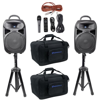 Rockville RPG082K Dual 8" Portable PA System w/Bluetooth+Mic+Stands+Cables+Bags image 23