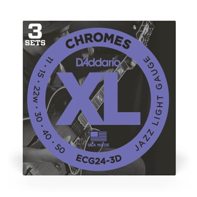 D'Addario XL Chromes Flatwound Electric Guitar Strings; 3-PACK gauges 11-50