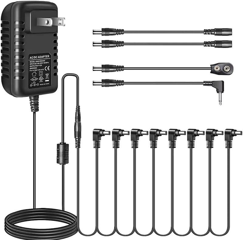 YIMATEECO Guitar Pedal Power Supply Adapter, 1 To 3 Way Daisy Chain 9V Power Supply Cord Effect Pedal Cable, 90 Degree Male Effector Extension Power Cable For Guitar Effect Pedal (Tip Negative