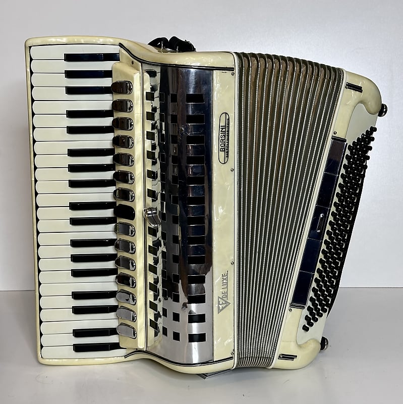 Pearl White Borsini ‘De Luxe’ Full-size Piano Accordion LMMH (41 Key/120 Bass) image 1