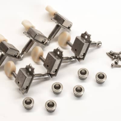 Aged Kluson Deluxe Single Line Butterbean Oval Plastic Button Nickel Tuning Machines 3+3 image 5