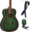 Oscar Schmidt Folk Style Acoustic Guitar, Spruce Top, Trans Green, OF2TGR Bundle, OF2TGR PACK