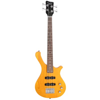 Glarry GW101 36in Small Scale Electric Bass Guitar Suit With Mahogany Body SS Pickups, Guitar Bag, Strap, Cable Transparent Yellow image 1