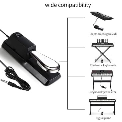 Sustain Pedal for Keyboard - Sovvid Piano Foot Pedal with Polarity Switch  for All Brands Electronic Keyboards, MIDI Keyboards, Digital Pianos,  Yamaha