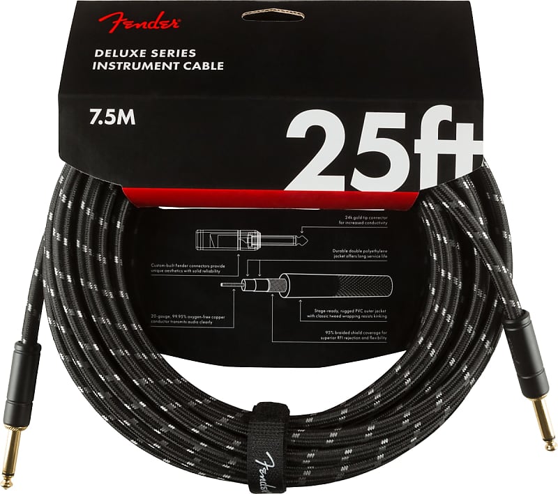 Fender® Deluxe Series Instrument Cable, Straight/Straight, 25', Black Tweed image 1