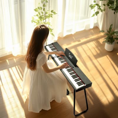 Glarry GPP-110 88 Key Full Size Semi-Weighted Standard Electric Digital Piano with Piano Bench Black image 9