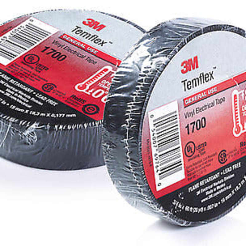 3M Temflex General Use Grade Vinyl Electrical Tape - Black, Tape 1700 - 1  - 66ft